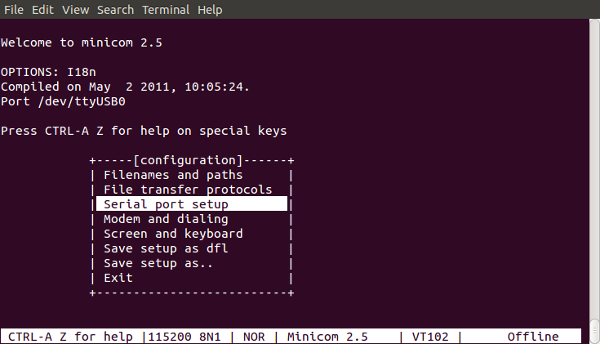 minicom configurazione